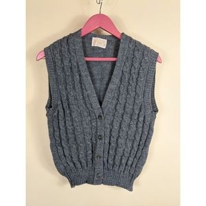 Vintage Pendleton Cable Knit Sweater Vest Virgin Wool Gray Size Medium